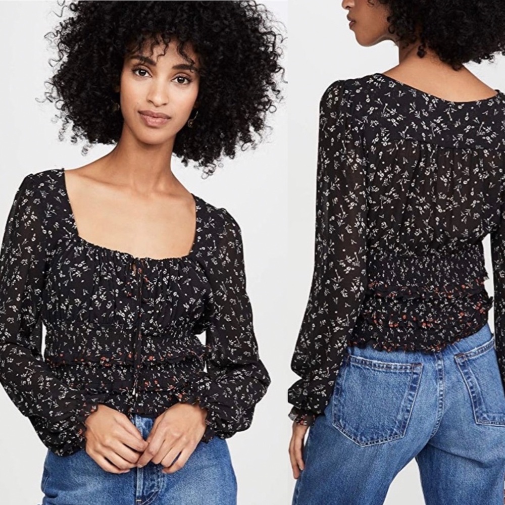 Free People Printed Lolita  black Top